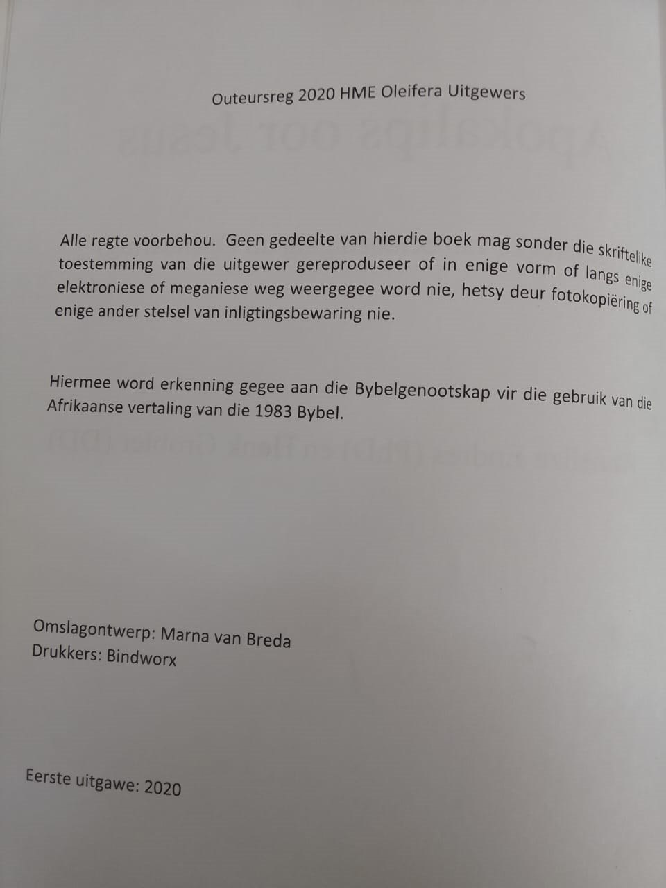 Apokalips oor Jesus - copyright page